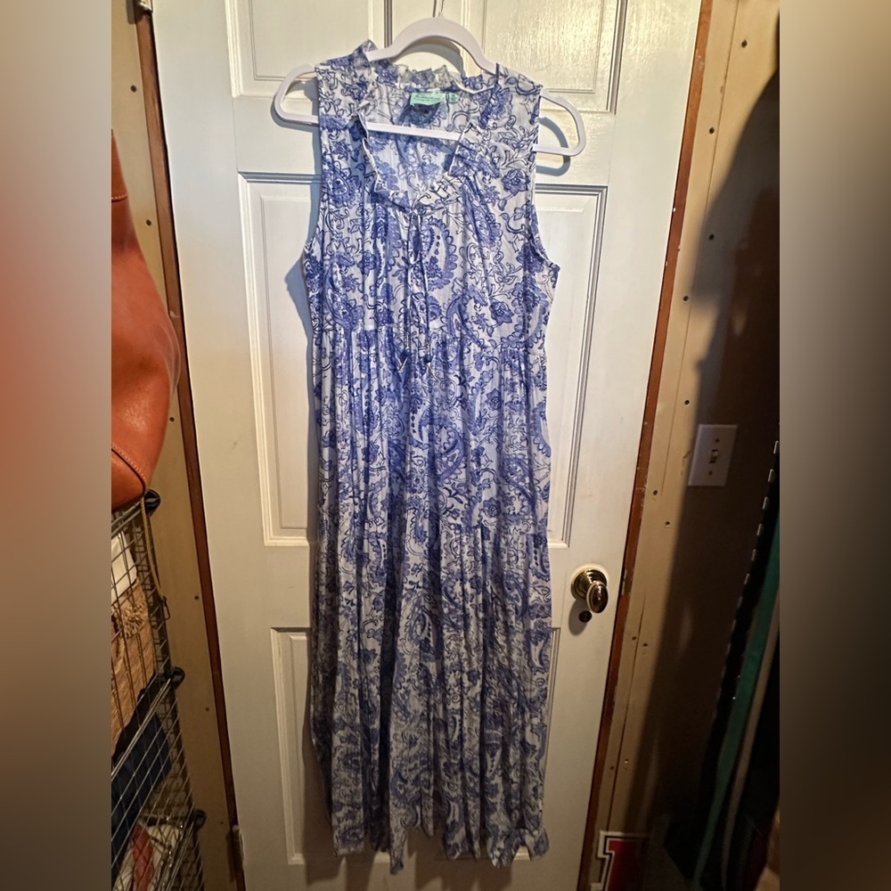 Sleeveless Blue Paisley Maxi Dress